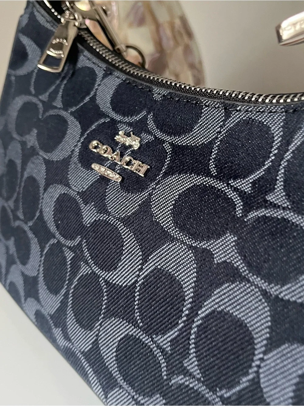 COACH Black Navy Signature Jacquard Shoulder Bag